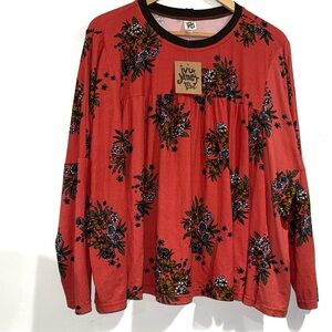 Ivy Jane blouse floral peasant swing pleated soft large medium NEW stretch